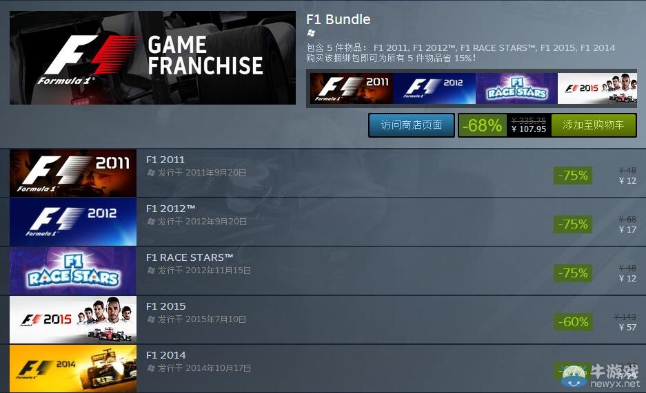 STEAM周末特惠：F1系列游戏通通降价！